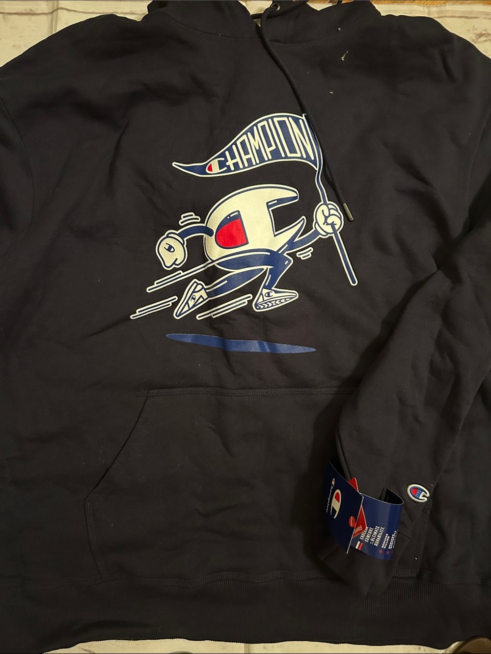 Champion Navy Graphic Pullover Hoodie with White & Red Logo